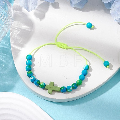 Synthetic Ocean White Jade Braided Beaded Bracelets BJEW-JB11016-03-1