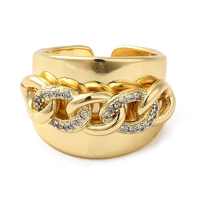 Rack Plating Real 18K Gold Plated Brass Curb Chains Shape Open Cuff Rings RJEW-B048-11G-1