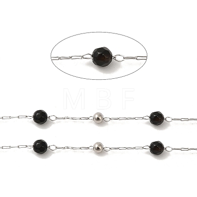 Natural Black Agate Round Beaded Chains CHS-B004-08P-1