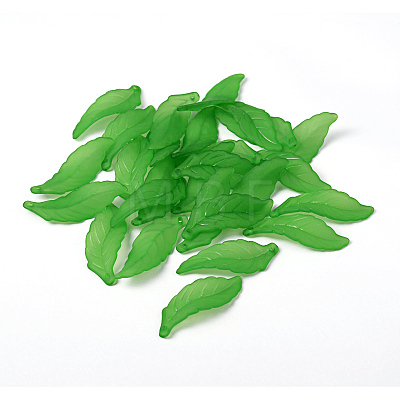 Green Transparent Frosted Acrylic Leaf Pendants for Chunky Necklace Jewelry X-FACR-R003-1-1