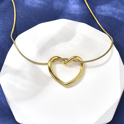 201 Stainless Steel Hollow Heart Pendant Snake Chain Necklaces for Women NJEW-B124-03G-1