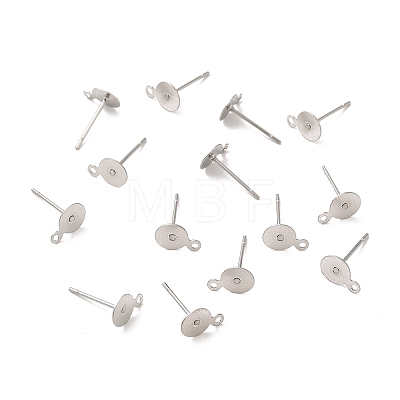 304 Stainless Steel Flat Round Blank Peg & Post Ear Studs Findings X-STAS-E025-1-1