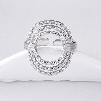 Oval 304 Stainless Steel Open Cuff Rings for Women RJEW-F174-05P-1