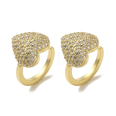 Rack Plating Brass Micro Pave Clear Cubic Zirconia Heart Cuff Earrings for Women EJEW-P280-19G-1