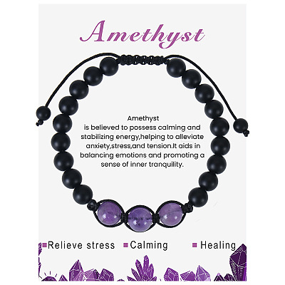 Natural Amethyst Beaded Bracelet with 3 Pcs 8mm Matte Stone ZJ6492-1-1