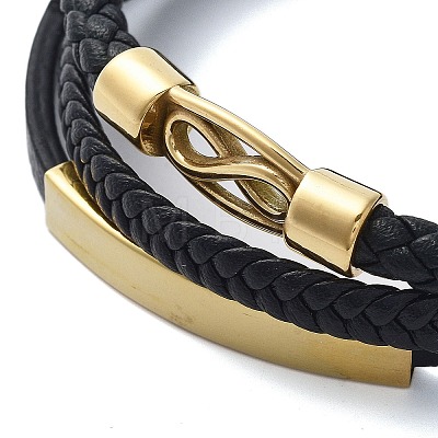 Men's Black PU Leather Cord Multi-Strand Bracelets BJEW-K243-47G-1