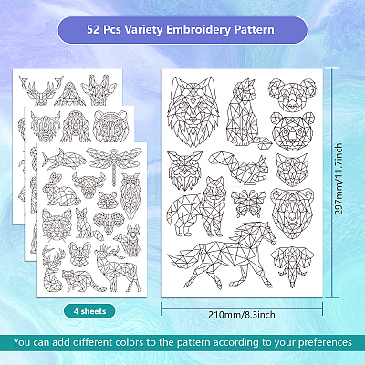 4 Sheets 11.6x8.2 Inch Stick and Stitch Embroidery Patterns DIY-WH0455-109-1