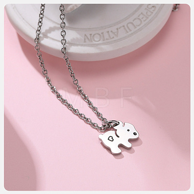 201 Stainless Steel Black Enamel Baby Bear Pendant Necklaces for Mother's Day WG98DEA-01-1