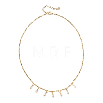 Natural Pearl Rice Pendant Bib Necklaces with 304 Stainless Steel Cable Chains NJEW-JN05944-1