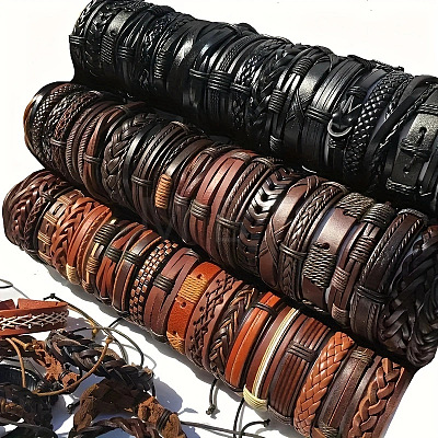 PU Leather Cord Bracelets for Men Women WGFF396-03-1