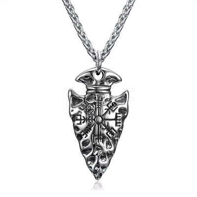 Vintage 304 Stainless Steel Viking Arrowhead Pendant Necklaces for Men WG2716D-01-1