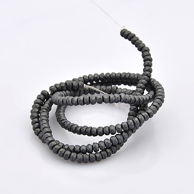 Faceted Matte Style Electroplate Non-magnetic Synthetic Hematite Rondelle Beads Strands G-P061-31-1
