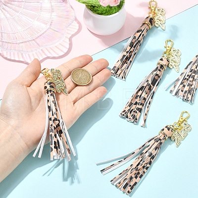 5Pcs PU Leather Tassel & Alloy Pendant Decorations HJEW-YW00385-01-1