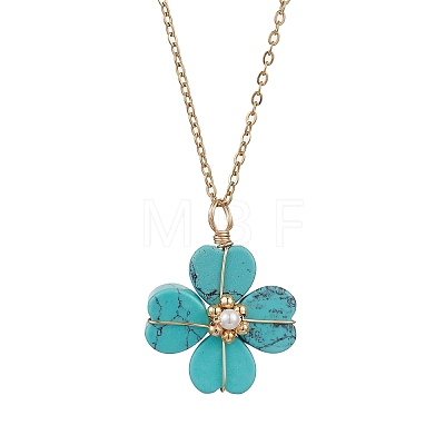 Synthetic Turquoise Clover Pendant Necklaces NJEW-JN05132-03-1