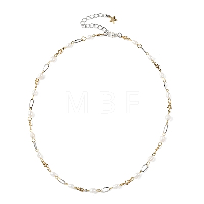 Natural Cultured Freshwater Pearl Rice Beaded Chain Necklaces NJEW-JN06404-1