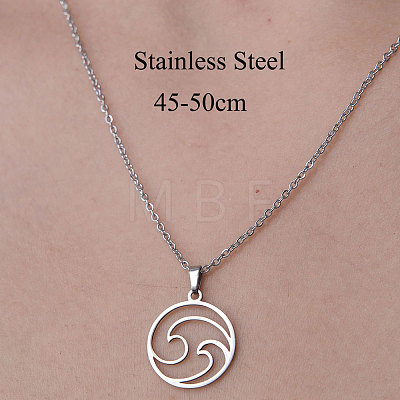 201 Stainless Steel Hollow Wave Pendant Necklace NJEW-OY001-29-1