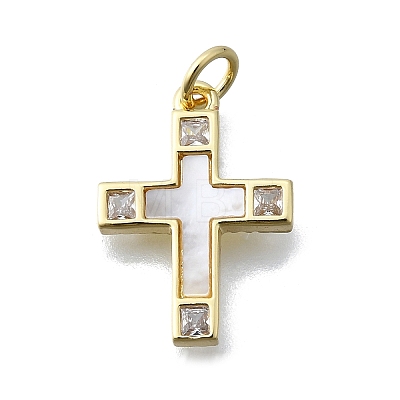 Brass Micro Pave Clear Cubic Zirconia Pendants KK-V010-10G-02-1