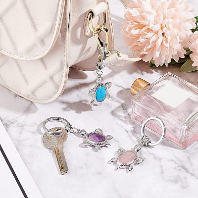 Olycraft 3Pcs 3 Style Natural & Synthetic Stone Keychain KEYC-OC0001-22-1