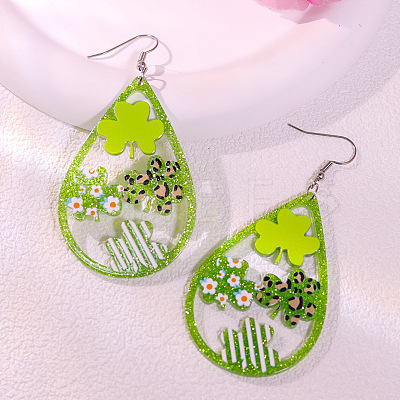 Saint Patrick's Day Acrylic Glitter Powder Dangle Earrings FS-WGA25D9-03-1