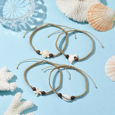 4Pcs Sea Animals Synthetic Turquoise Beads Braided Nylon Cord Bracelets BJEW-JB10210-1