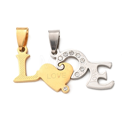 304 Stainless Steel Rhinestone Split Pendants STAS-F368-15GP-1