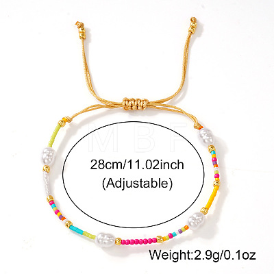 Glass Seed Beads & Imitation Pearl Braided Bead Bracelets QM2357-1-1