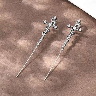Snake Cross 316 Stainless Steel Micro Pave Clear Cubic Zirconia Ear Wrap Crawler Hook Earrings AJEW-C044-20AS-1