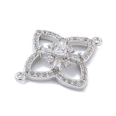 Rack Plating Brass Clear Cubic Zirconia Flower Connector Charms KK-A234-063P-1