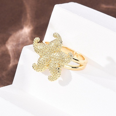 Ocean Brass Cuff Open Rings RJEW-Z129-01G-03-1