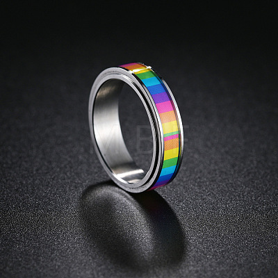 Rainbow Color Pride Flag Enamel Rectangle Rotating Ring RABO-PW0001-038C-1