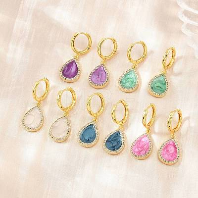Brass Micro Pave Cubic Zirconia Hoop Dangle Earrings KK-CBA8324-11G-1