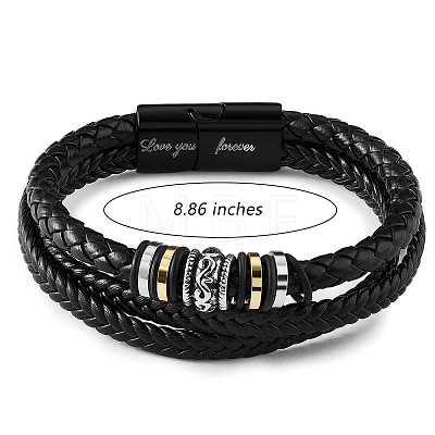 Word Love You Forever Leather Braided Triple Layer Multi-strand Bracelet JB751A-1