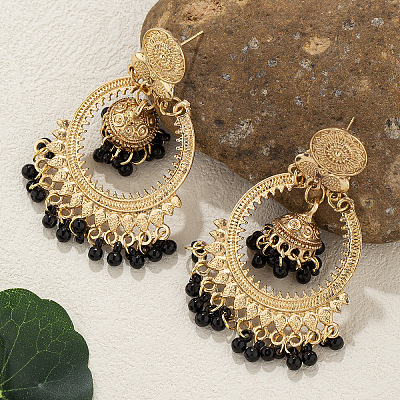 Bohemian Style Alloy Resin Bell with Flat Round Chandelier Earrings FS-WG374F0-06-1