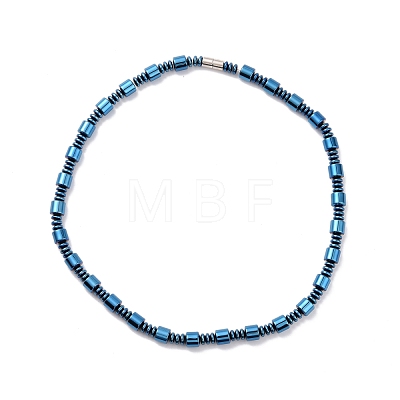 Synthetic Hematite & Brass Column Beaded Necklace Bracelet with Magnetic Clasps SJEW-G079-01A-1