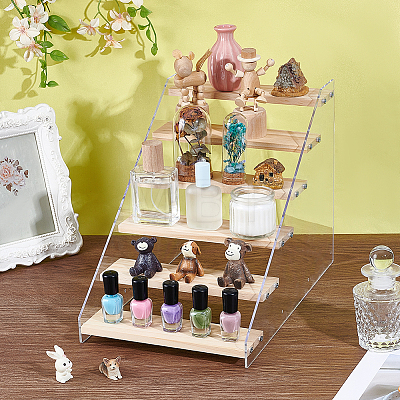 Rectangle Acrylic with Wood Minifigures Organizer Display Risers ODIS-WH0038-102B-1