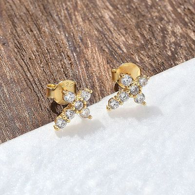 925 Sterling Silver Clear Cubic Zirconia Stud Earrings EJEW-Q032-01B-G-1