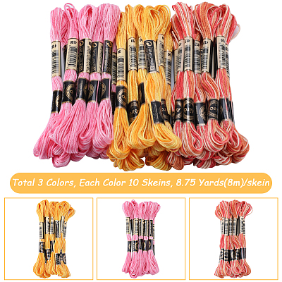 Gorgecraft 30 Skeins 3 Colors 6-Ply Polyester Embroidery Floss OCOR-GF0003-43B-1