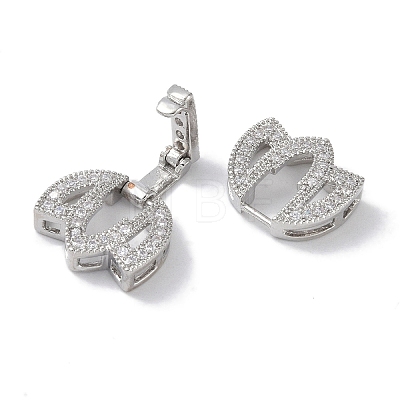 Rack Plating Brass Micro Pave Clear Cubic Zirconia Fold Over Clasps KK-NH0002-02P-1