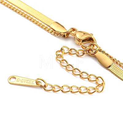 304 Stainless Steel Curb & Herringbone Chains Double Layer Necklaces NJEW-P280-01G-1