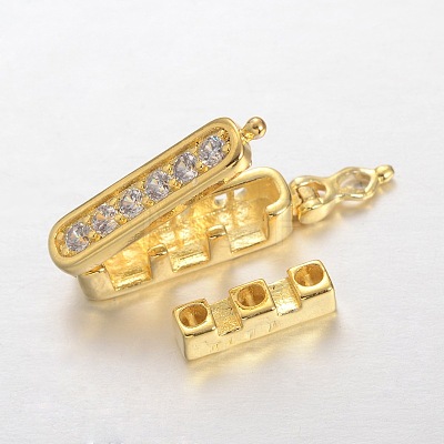Rectangle Brass Micro Pave Cubic Zirconia Twister Clasps ZIRC-O018-08G-RS-1