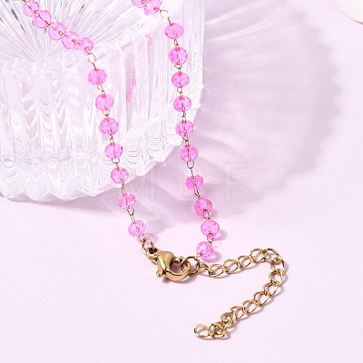 304 Stainless Steel with Glass Faceted Rondelle Bead Handmade Link Chain Birth Stone Necklaces for Women NJEW-G195-01G-05-1