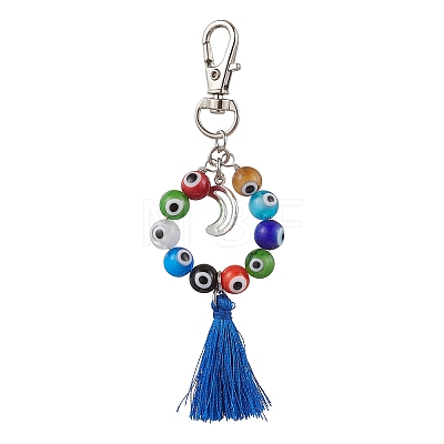 Handmade Lampwork Evil Eye & Polyester Tassel Pendant Decorations HJEW-JM02821-02-1