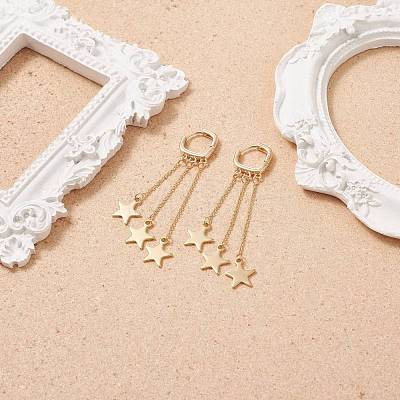 Brass Star Chain Tassel Dangle Hoop Earrings EJEW-TA00109-1