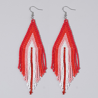 Handmade Glass Seed Beads Tassel Dangle Earrings EN2812-5-1