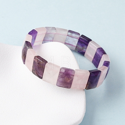 Rectangle Natural Amethyst & Rose Quartz Beads Stretch Bracelets for Women Men BJEW-Z149-01E-1