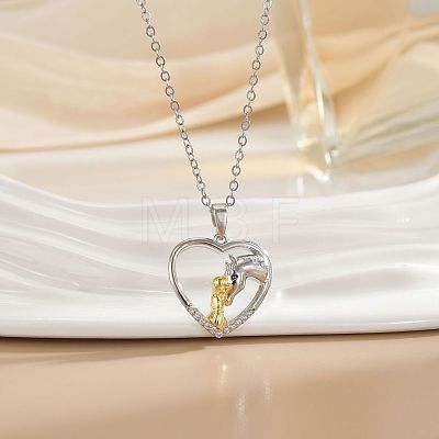 Mother's Day Two Tone Brass Micro Pave Clear Cubic Zirconia Heart Pendant Cable Chain Necklaces for Women WGE4559-02-1