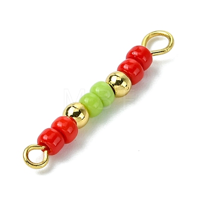 3Pcs Glass Seed Beads & Brass Rondelle Beaded Connector Charms PALLOY-JF03294-02-1