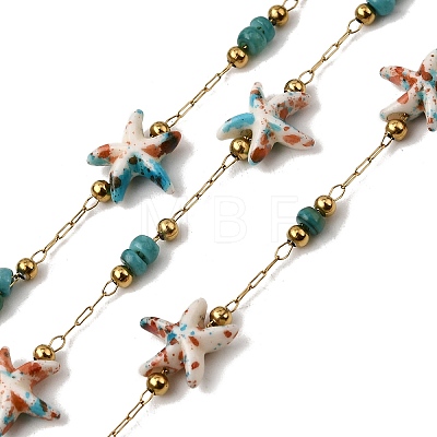 Handmade 304 Stainless Steel Synthetic Turquoise Starfish Link Chains CHS-L032-13G-06-1