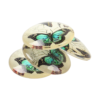 Butterfly Printed Glass Half Round/Dome Cabochons GGLA-N004-12mm-C-1