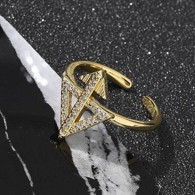 Brass Micro Pave Clear Cubic Zirconia Cuff Finger Rings for Women RJEW-U033-05G-1